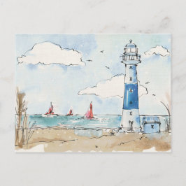 Postal Faro azul y blanco