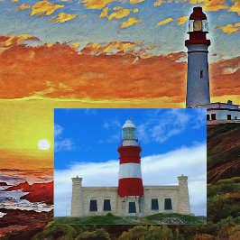 Postal Faro costero Charm Rojo Azul foto blanca