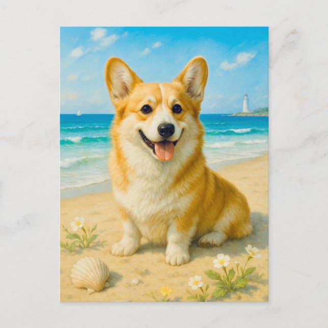 Postal Faro Cute Corgi Beach Lighthouse Wellness Queen Po (Anverso)