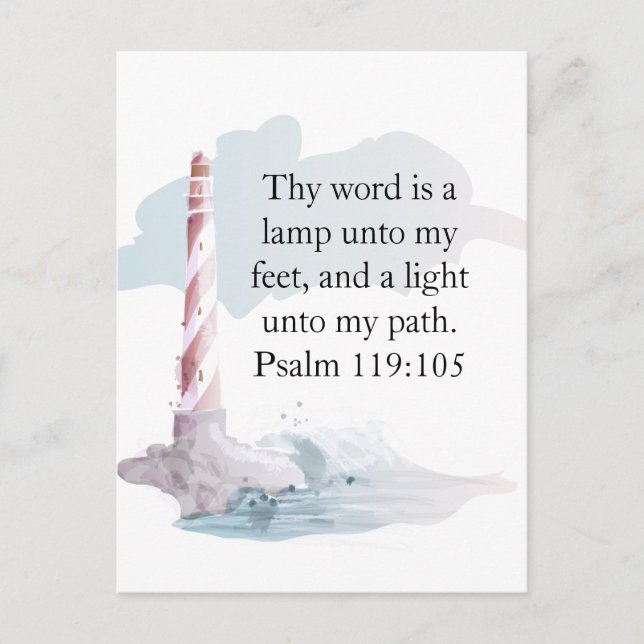 Postal Faro de acuarela de salmo religioso (Anverso)