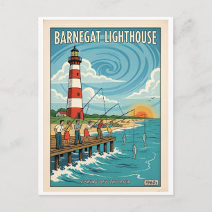 Postal Faro de Barnegat Nueva Jersey Retro Pesca Años 60