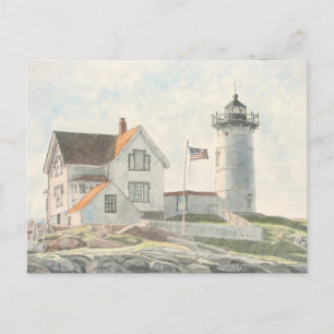 Postal Faro de Cape Neddick Acuarela