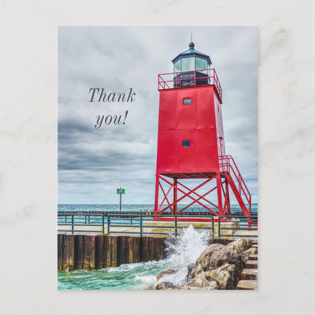 Postal Faro de Charlevoix South Pierhead Gracias (Anverso)