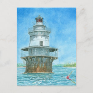Postal Faro de Goose Rocks Acuarela