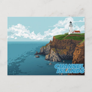 Postal Faro de Islas del Canal Arte Costero