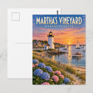 Postal Faro de la puesta de sol de Martha's Vineyard Mass