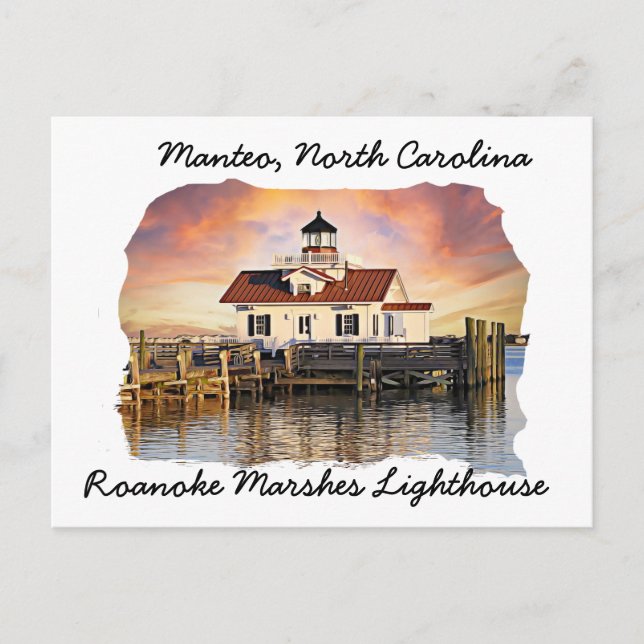 Postal Faro de las marismas de Roanoke Manteo NC Postcard (Anverso)