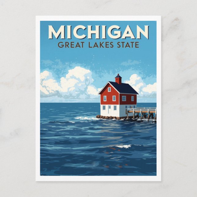 Postal Faro de los Grandes Lagos de Michigan (Anverso)