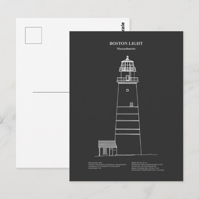 Postal Faro de luz de Boston - Massachusetts - PD (Anverso / Reverso)
