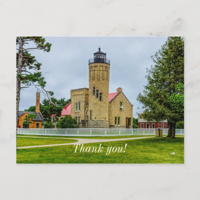 Postal Faro de Mackinac Point Gracias (Anverso)