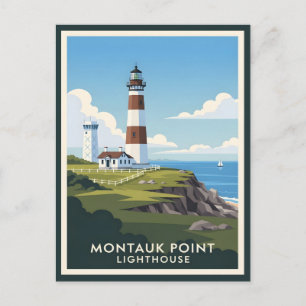 Postal Faro de Montauk Point, Acantilado Costero y Velero