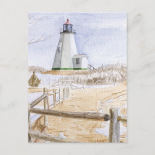 Postal Faro de Plymout Acuarela