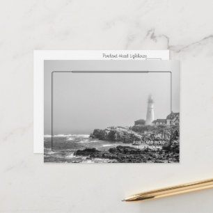 Postal Faro de Portland Head en Blanco y Negro