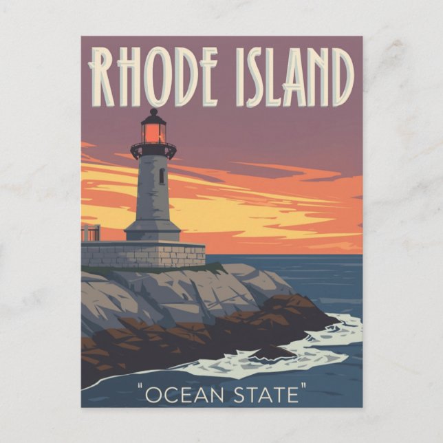 Postal Faro de Rhode Island al Atardecer (Anverso)