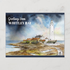 Postal Faro de Santa María en la acuarela de Whitley Bay