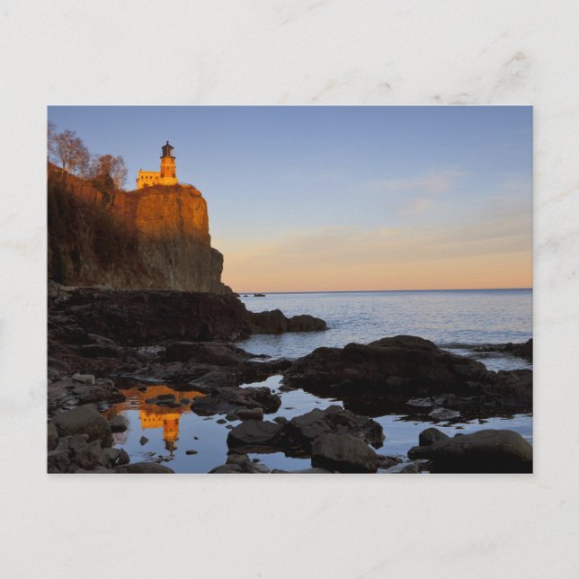 Postal Faro de Split Rock al atardecer cerca de Two (Anverso)