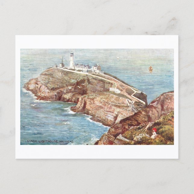 Postal Faro de Stack Vintage, Holyhead, Gales (Anverso)