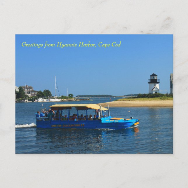 Postal Faro del puerto de Hyannis barco pato Cape Cod (Anverso)