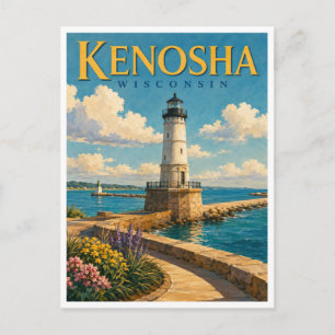 Postal Faro del puerto de Kenosha Wisconsin GeoSaga