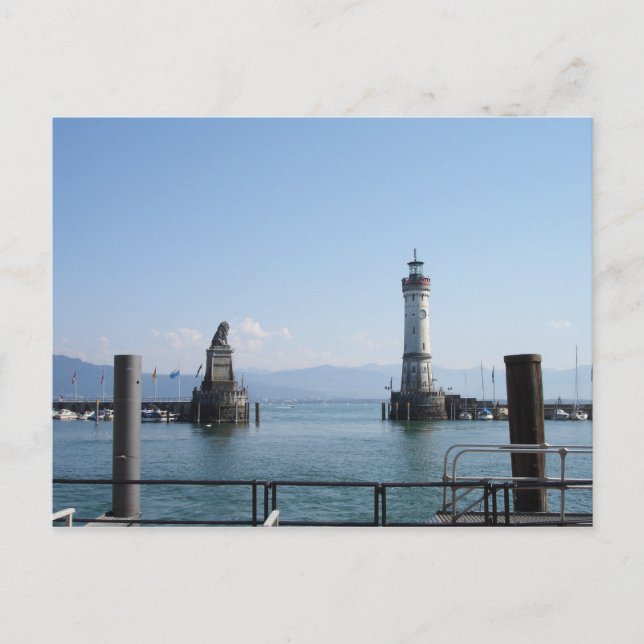 Postal Faro del puerto de Lindau y león (Anverso)