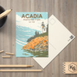 Postal Faro del puerto del bar del parque nacional Acadia<br><div class="desc">Diseño de arte vectorial de Acadia. El Parque Nacional de Acadia está situado principalmente en la isla del Monte Desierto de Maine. Su paisaje está caracterizado por bosques,  playas rocosas y picos de granito como la montaña Cadillac.</div>