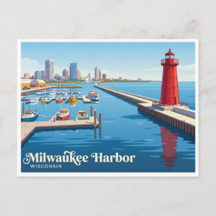 Postal Faro del puerto y malecón de Milwaukee Wisconsin