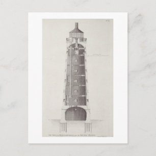 Postal Faro Edystone grabado por John Record (fl.17)