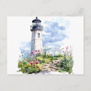 Postal Faro en Acuarela de Primavera