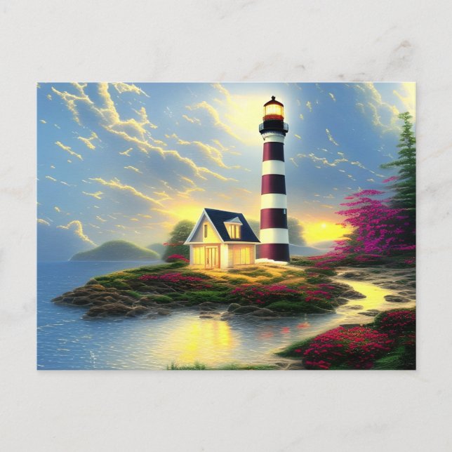 Postal Faro en el Sunset Beautiful Beach Landscape (Anverso)