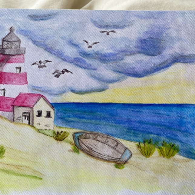 Postal Faro en la costa de un barco pesquero de playa (Subido por el creador)