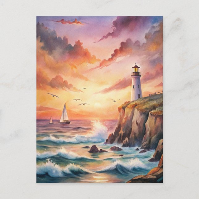 Postal Faro en un acantilado (Anverso)