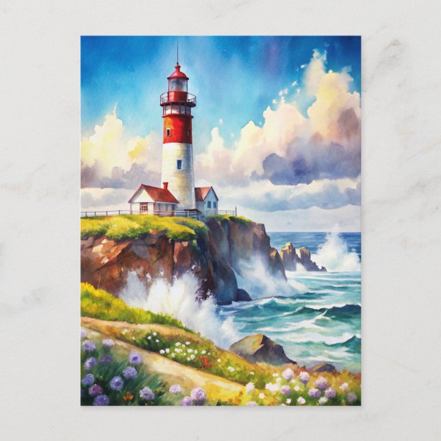 Postal Faro en un acantilado (Anverso)