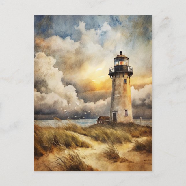 Postal Faro en una playa (Anverso)