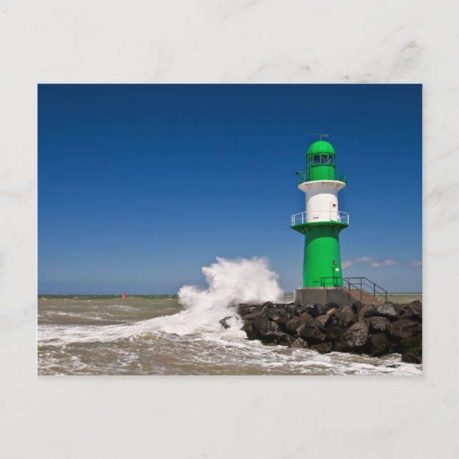 Postal Faro en Warnemuende, en la costa del Mar Báltico (Anverso)