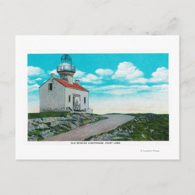 Postal Faro español antiguo en Point Loma (Anverso)