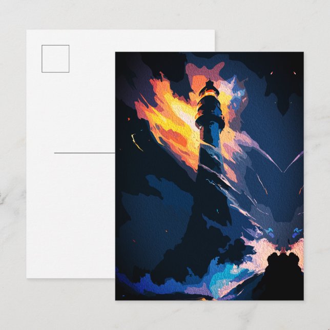 Postal Faro Etéreo – Paisaje Marítimo Dramático (Anverso / Reverso)