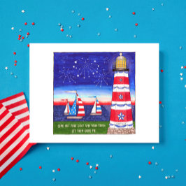 Postal Faro patriótico y veleros Inspirador