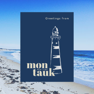 Postal Faro pintado a mano moderno de Montauk Nueva York
