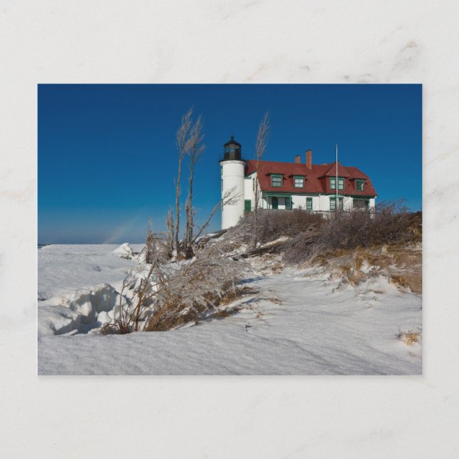 Postal Faro Point Betsie en invierno (Anverso)