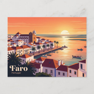 Postal Faro, Portugal, puesta de sol