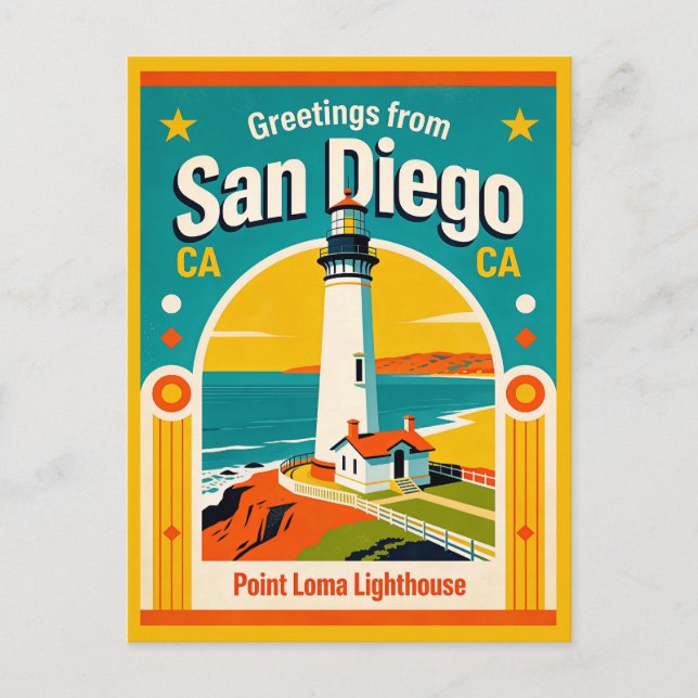 Postal Faro Retro de Point Loma San Diego CA (Anverso)