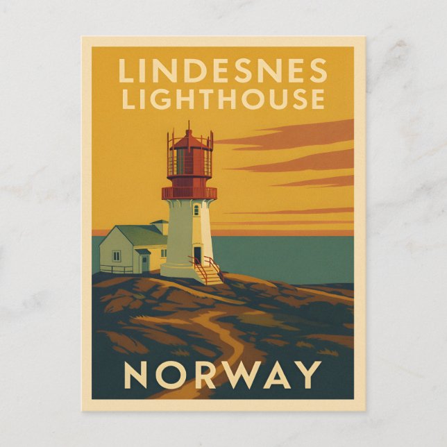 Postal Faro Retro Vintage Travel Lindesnes Noruega (Anverso)
