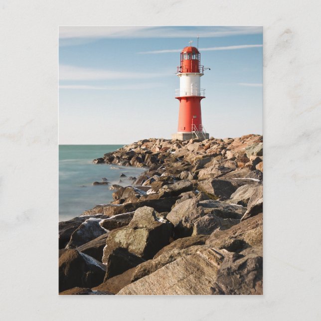 Postal Faro rojo en Warnemuende (Anverso)