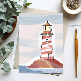 Postal Faro rojo y blanco | Acuarela del Océano de la Pla
