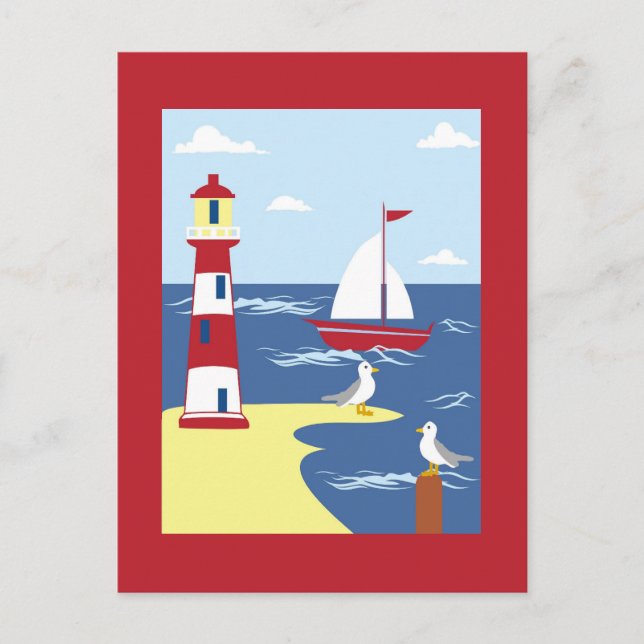 Postal Faro y arte marítimo de barcas (Anverso)