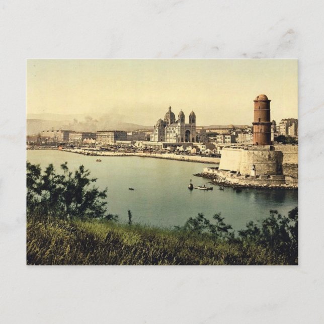 Postal Faro y catedral, Marsella, Francia (Anverso)