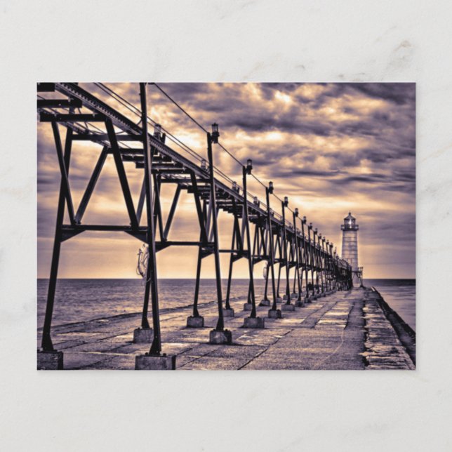 Postal Faro y muelle Grand Haven (Anverso)