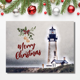 Postal Faro Yaquina Head Faro Feliz Navidad