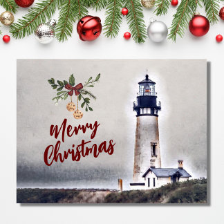 Postal Faro Yaquina Head Faro Feliz Navidad
