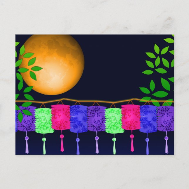 Postal Faroles y luna llena (Anverso)